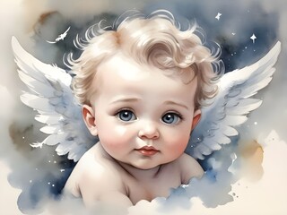 watercolor baby angel