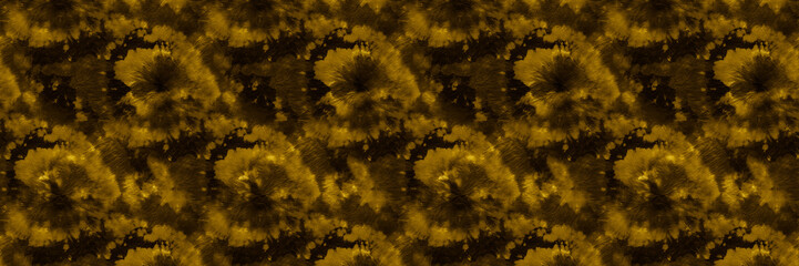 Dark Shibori Spiral. Yellow Psychedelic Swirl.
