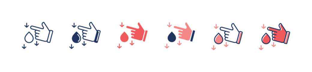 dripped blood sugar icon set hand pointing finger glucose blood level test vector illustration