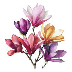 watercolor graphic of blooming magnolia on isolated background
