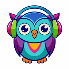 Happy colorful Owl wearing headphone