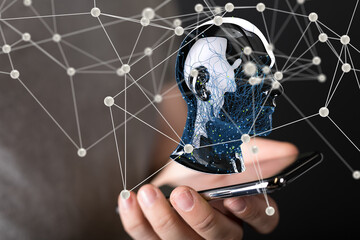 abstract lines with dots over dark background.