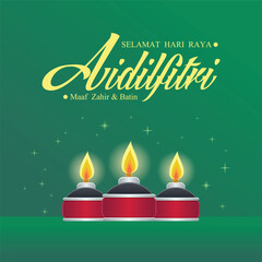 Hari Raya Aidilfitri background design with Oil Lamp. Malay means Fasting day celebration, I seek forgiveness, physically and spiritually.