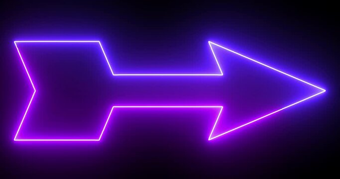 4K animated glowing neon-colored arrow background. Pink and Purple colored glowing neon arrows are animated on a black background. Stunning 4K Animated neon growing colored arrow on black background. 
