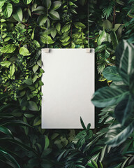 Mockup notepad hanging on a plant wall