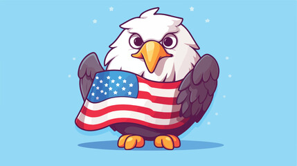 Cute cartoon eagle with american flag. Vector