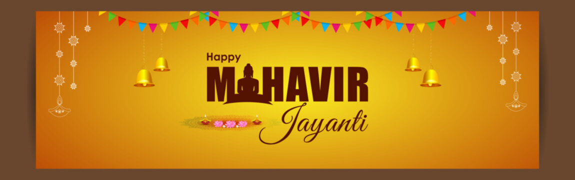 Vector illustration of Happy Mahavir Jayanti social media feed template