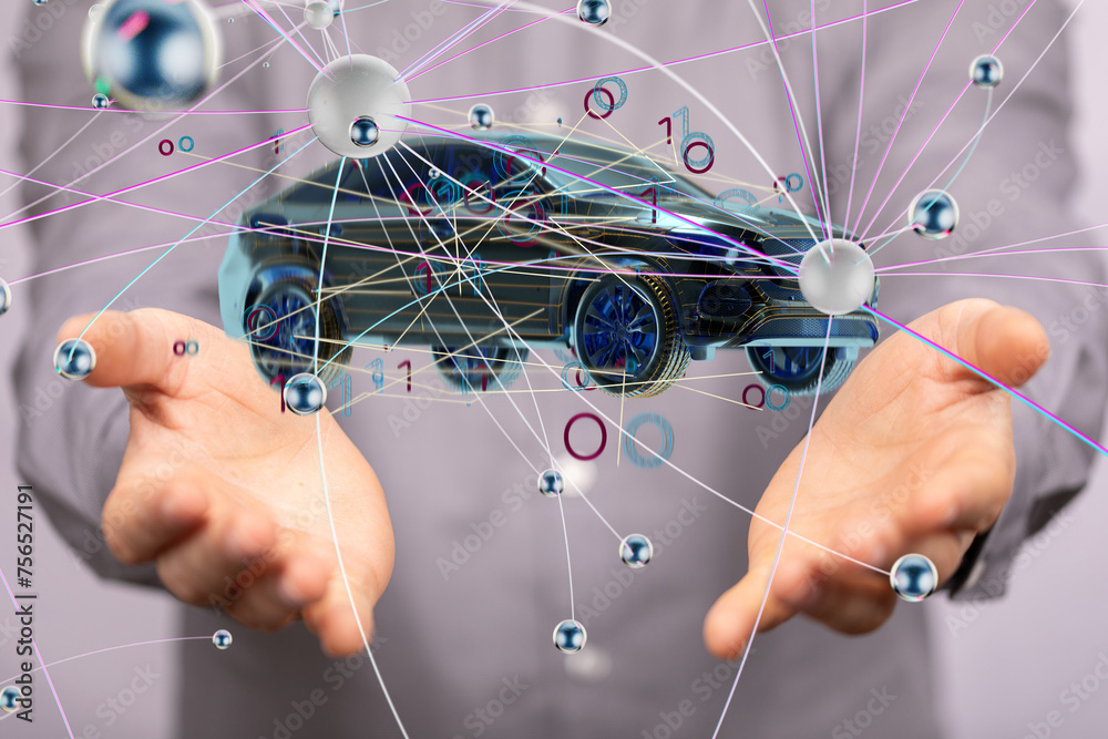 Poster Autonomous car with HUD graphic of Navigation system driving