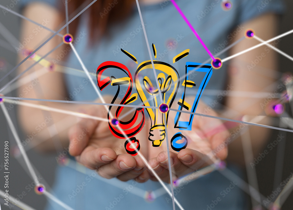 Poster Neural network 3D illustration. Big data and cybersecurity - 3d