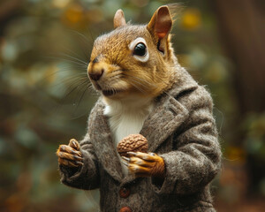 Obraz premium Charming squirrel in a bespoke suit negotiating an acorn deal
