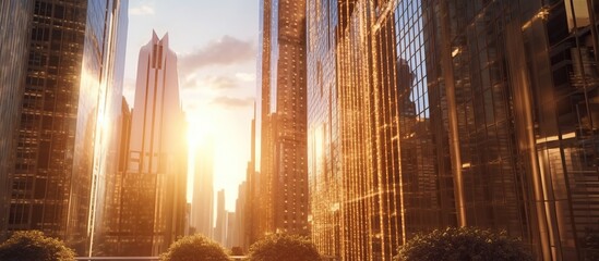Panorama of skyscrapers at sunset - Powered by Adobe