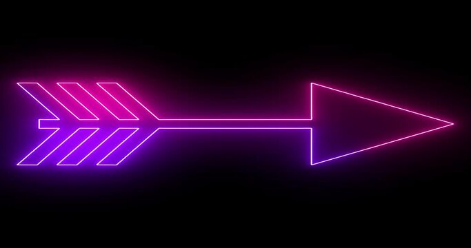 4K animated glowing neon-colored arrow background. Pink and Purple colored glowing neon arrows are animated on a black background. Stunning 4K Animated neon growing colored arrow.