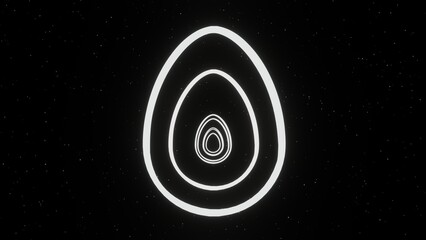 3d abstract white Easter egg neon glowing laser tunnel. Futuristic sci-fi circles in space black background, digital spiritual moving shape,