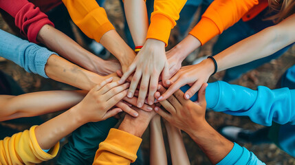 Hands of unity as a diverse group of people