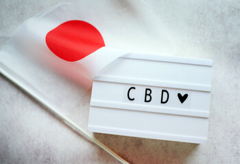 CBD legalization in Japan. Alternative medicine. Prescription cannabis - obrazy, fototapety, plakaty