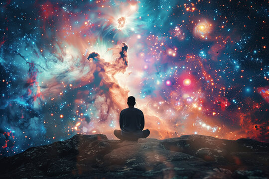 Silhouetted Individual Contemplating Expansive Universe, Symbolizing Inner Potential and Cosmic Connection