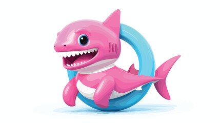 Cute Shark Relax on Flamingo Tires with Cute Pose.