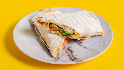 Chicken durum kebab sliced isolated