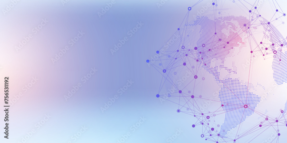 Poster Global network connection banner design template. Header social network communication in the global business concept. Big data visualization. Internet technology