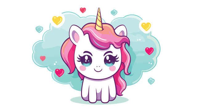 Cute unicorn bring love with smile cartoon. Animal