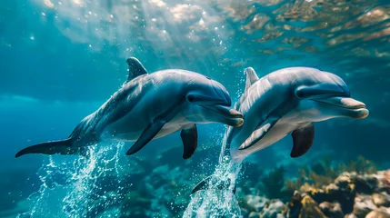 Küchenrückwand glas motiv Dolphin Jumps Amidst Aquatic Life © EwaStudio