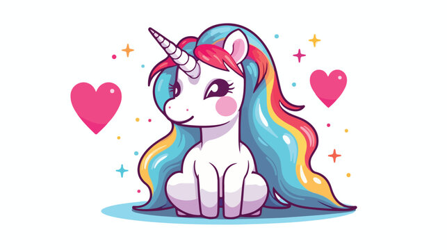 Cute unicorn cartoon with love. Animal vector icon