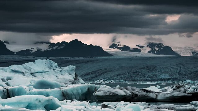 Glacier melting in Iceland, scenic landscape view timelapse
