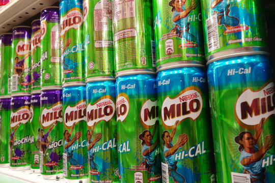 Shelves filled with can drink from Milo in retail market