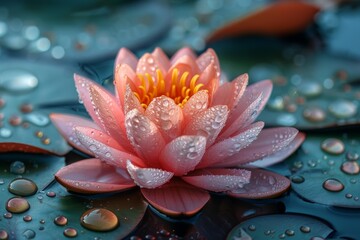 This image captures the essence of a pink water lily with refreshing water droplets adorning its petals - Powered by Adobe