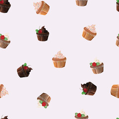 delicious and cute cupcakes seamless pattern