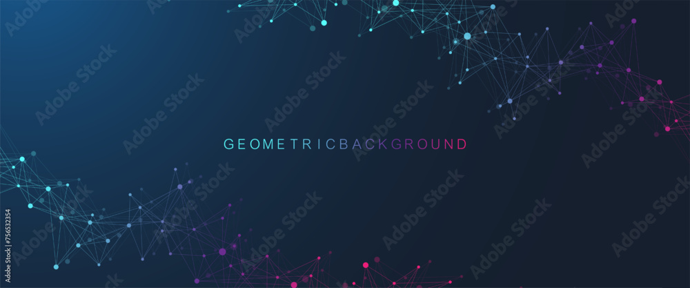 Poster Abstract tech network connection dots. Digital technology and big data analysis background. White background with plexus lines. Geometric background with abstract mesh