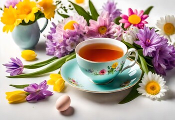 Fototapeta na wymiar Cut of green tea with flowers 