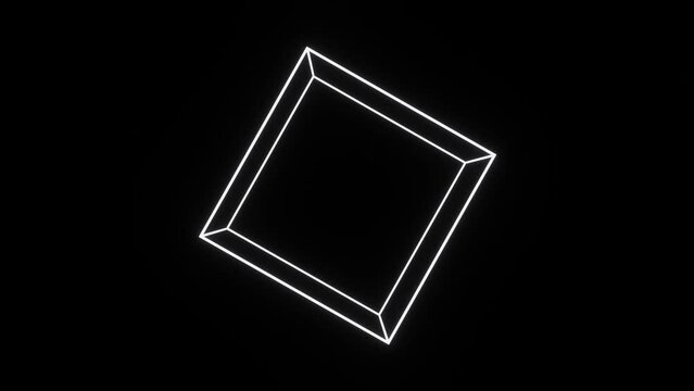 3d abstract futuristic black and white retro wireframe grid cube. 80s 90s geometric math isolated black background.. Simple 4 side shape. Rotating in space Animation 30fps 4k loop	
