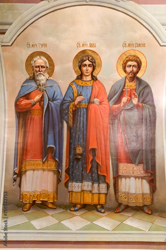 Wall mural The fresco. Holy Martyrs Gury, Samon and Aviv