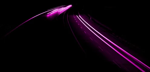 Papier Peint photo Lavable Autoroute dans la nuit violet car lights at night. long exposure