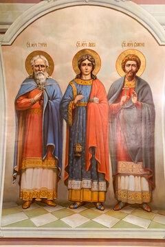 The fresco. Holy Martyrs Gury, Samon and Aviv