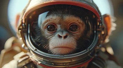 Fotobehang Portrait of a monkey in the helmet of an astronaut © taraskobryn