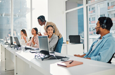 Call center, computer training and people or manager with technical support, system management and...