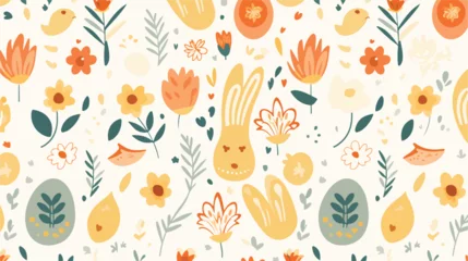 Fototapeten Easter Seamless Pattern with Easter bunnies eggs  © Quintessa