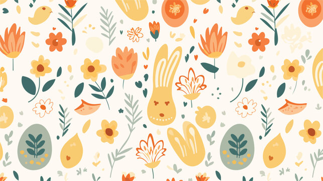 Easter Seamless Pattern with Easter bunnies eggs 