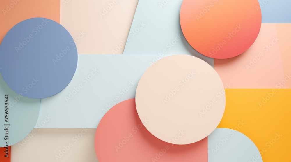 Wall mural abstract background with multicolored geometric shapes, circles of pastel colors.