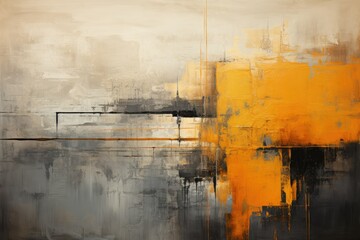 Abstract Wall Art Texture Background. Minimal Artwork with Dark Grey and Orange Color Line Art Wallpaper