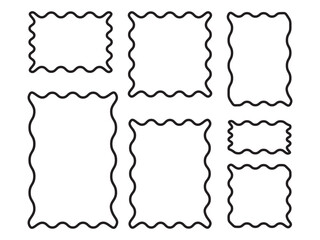 set of Doodle rectangle zig zag wave curve edge outline frame. Hand drawn wavy rectangle borders. Doodle brush drawn square design elements.