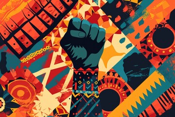United in Celebration: Abstract African Patterns and Shapes for Black History Month Poster