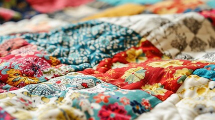 Nature-inspired Patchwork Quilt Design: Textured Fabric in Folk Style