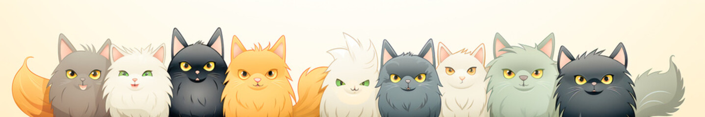 Fototapeta premium Whimsical Illustration Set of Happy Cartoon Cats