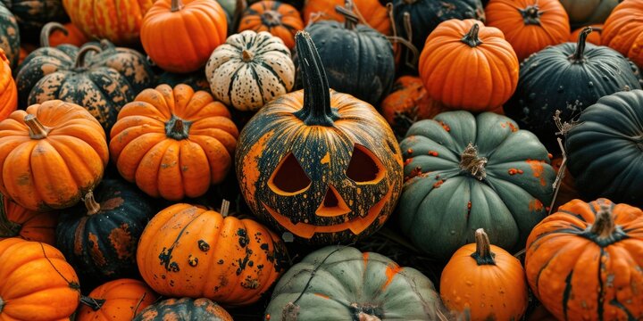 Pumpkin Patch Focal Point: Halloween Pattern Illustration in Orange, Green, and Black Tones