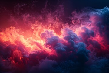 Striking abstract image showing intertwining red and blue smoke, giving a feeling of mysterious...
