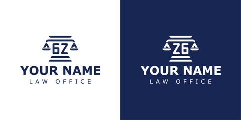 Letters GZ and ZG Legal Logo, suitable for lawyer, legal, or justice with GZ or ZG initials