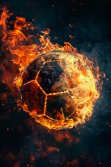 Fiery soccer ball with embers, symbolizing the heat of the competition.
